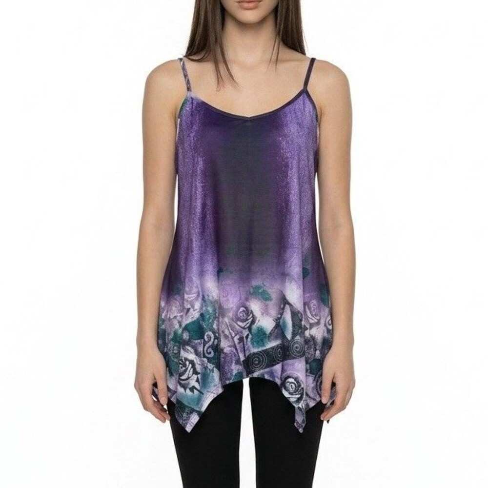 Women’s Purple V Neck Asymmetrical Loose Spaghetti Strap Tank Top Size M